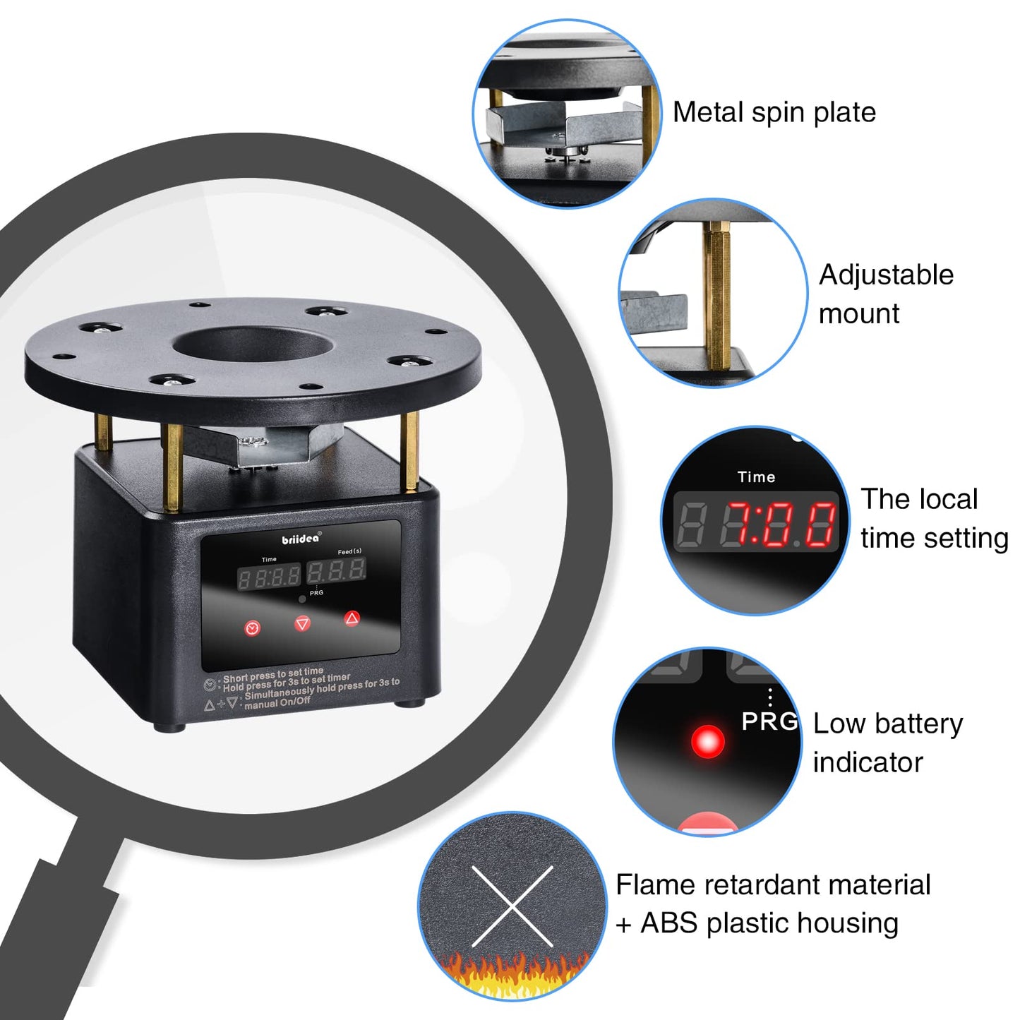 Automatic Chicken Feeder Timer, Briidea Poultry Feeder Motor and Timer Kit, Metal Spin Plate, Adjustable Mount, Ideal for Chickens, Ducks, Geese