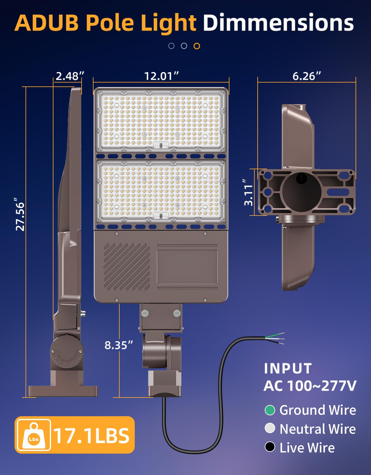 ADUB 320W 250W 200W LED Parking Lot Lights with Photocell, UL Listed, 5000K Slip Fitter Arm Mount