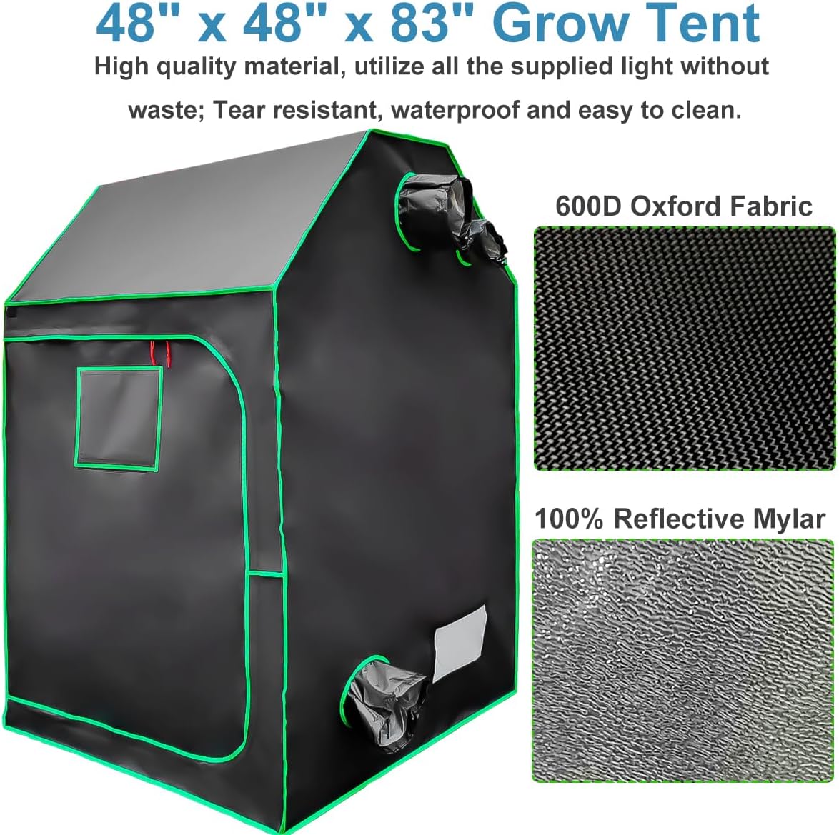 Grow Tent Kit,Complete 4x4ft High Reflective Mylar Indoor Grow Tent Hydroponics Indoor Plant Growing Tent Room Full Spectrum LED Grow Light Ventilaion Fan Growing System+Accesseries (48" x 48" x 83")