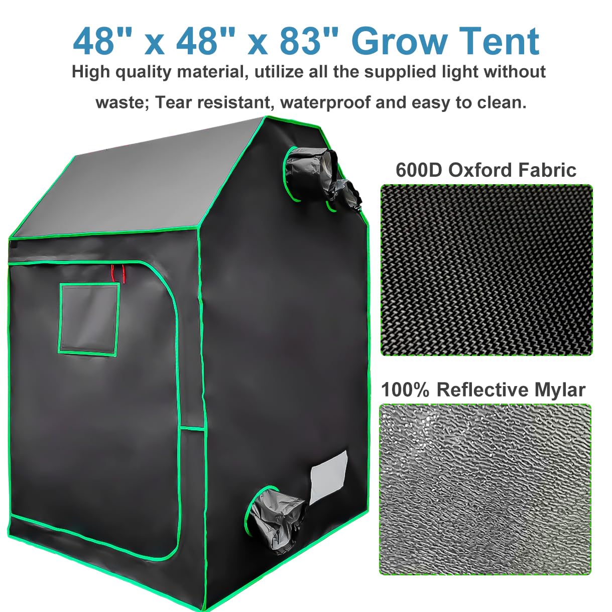 Grow Tent Kit,Complete 4x4ft High Reflective Mylar Indoor Grow Tent Hydroponics Indoor Plant Growing Tent Room Full Spectrum LED Grow Light Ventilaion Fan Growing System+Accesseries (48" x 48" x 83")