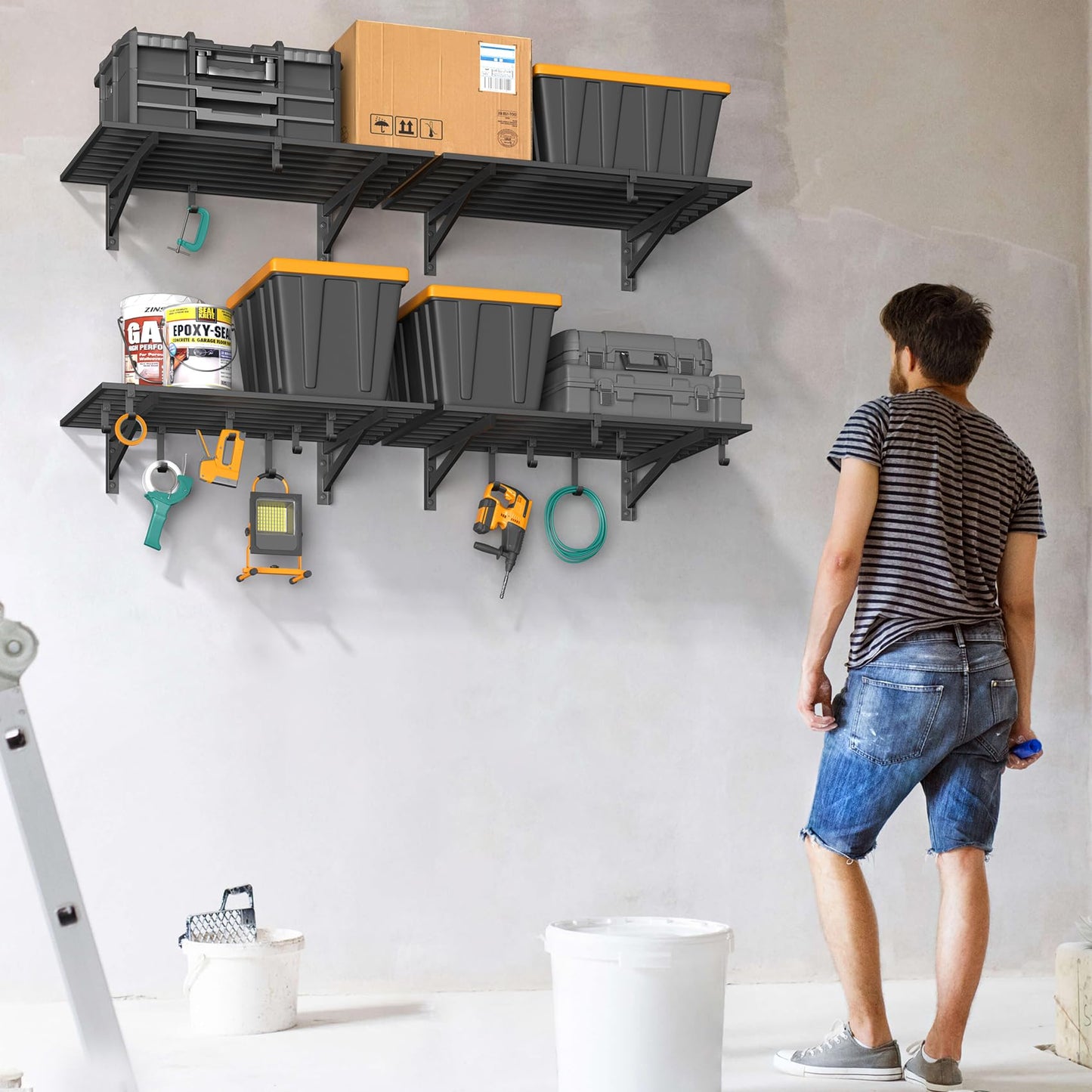 Jusgym 4X8FT Overhead Garage Storage Rack and 4-Pack 2x3ft Garage Shelving Wall Mounted