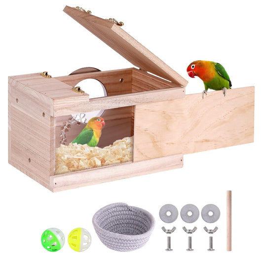 Parakeet Nesting Box for Cage Bird Breeding Box for Parakeet Nest, Large Nesting Box Inside Cage with Wooden Board for Lovebirds Budgie Conure Parrot Cockatiel Bird Accessories