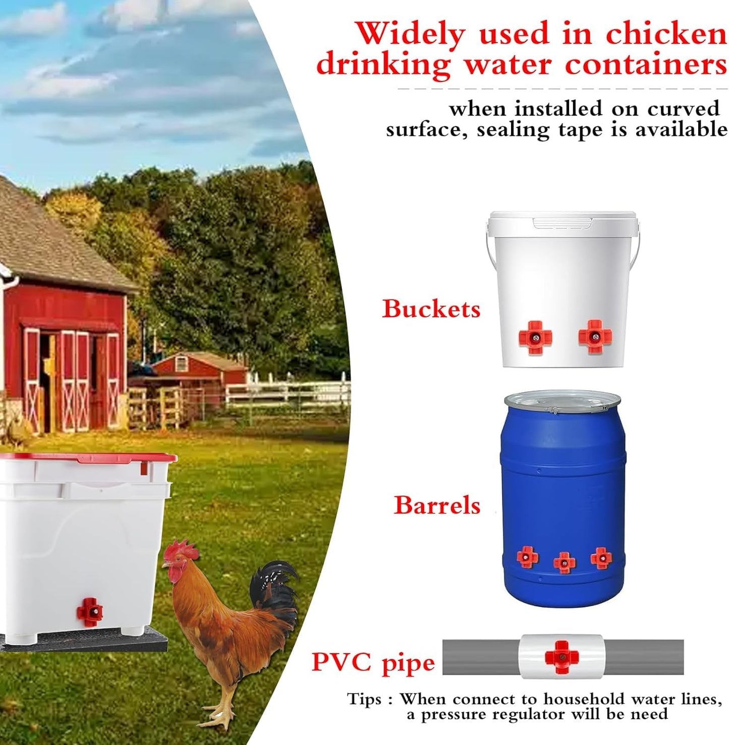 12 Pcs Horizontal Chicken Waterer Nipples with Drill Bits, Leakproof Poultry Watering System for Chicken Coop, Durable ABS Plastic & Stainless Steel, Water Saving Design for Outdoor Use