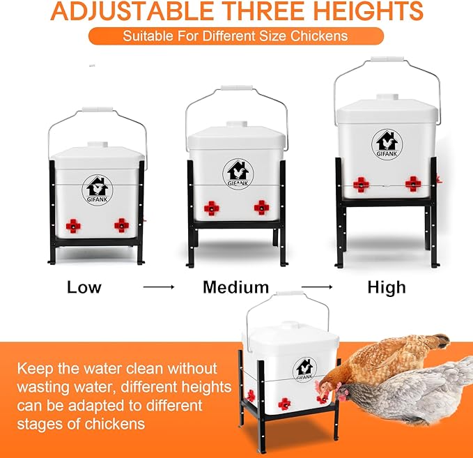 3 Gallon Heated Chicken Waterer for Winter Automatic Heated Chicken Waterer Adsjustable Height Poultry Drinker Heater Anti-Freezing Watering System for Chicken Coop Accessories