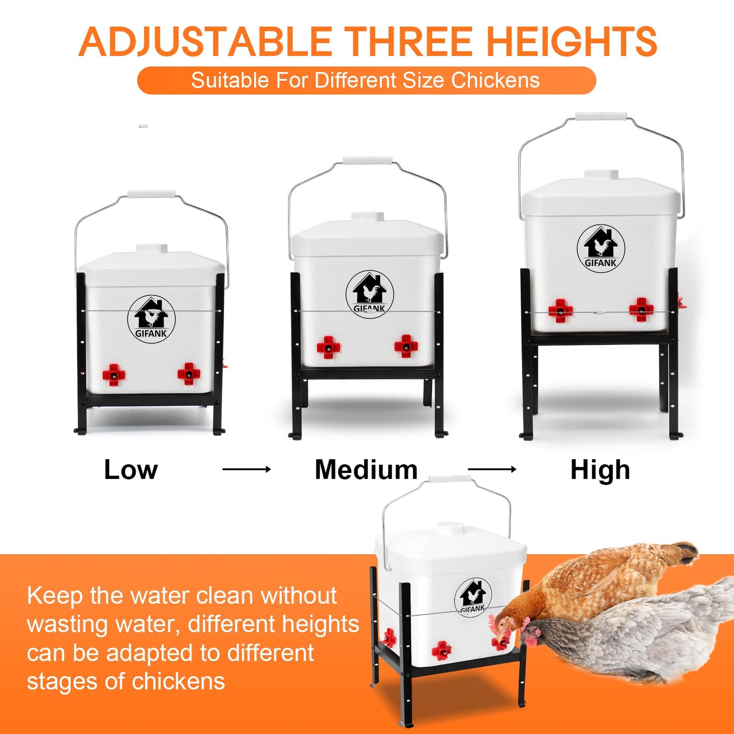 3 Gallon Heated Chicken Waterer for Winter Automatic Heated Chicken Waterer Adsjustable Height Poultry Drinker Heater Anti-Freezing Watering System for Chicken Coop Accessories