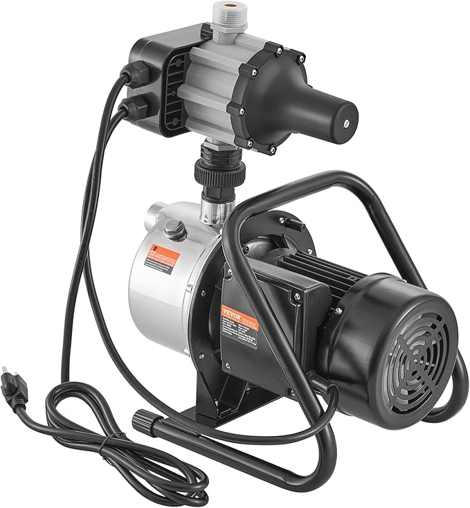 VEVOR 1HP Shallow Well Pump Portable, 1380 GPH Garden Jet Pump with Automatic Controller, 145 ft Head Stainless Steel Sprinkler Booster Pumps, for Garden Lawn Irrigation System, Water Transfer