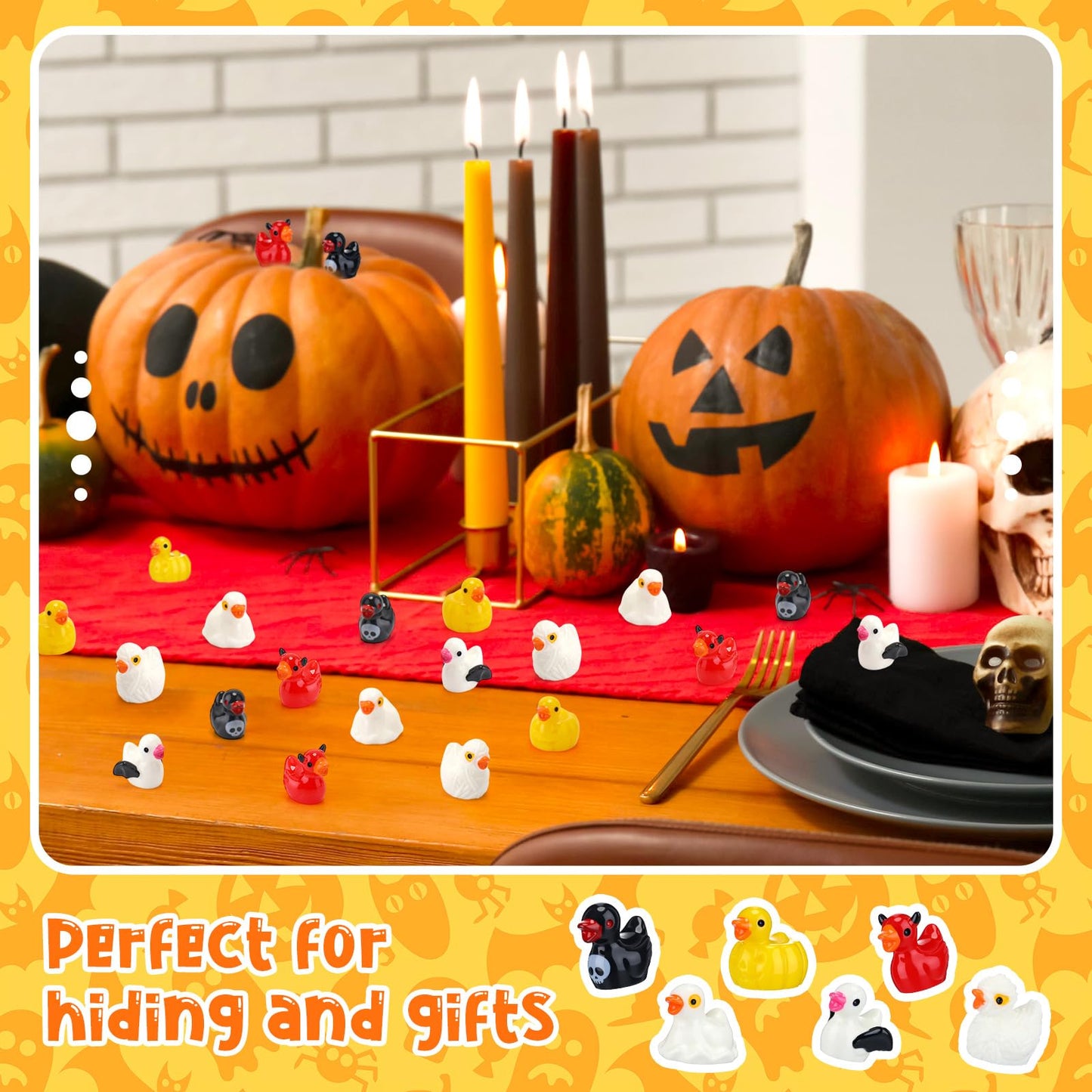 Barydat 200 Pcs Halloween Mini Resin Ducks Figurines Tiny Resin Figures Bulk Miniature Ghost Pumpkin Bat Skull Mummy Ducks Ornaments for Halloween Party Favors Bag Fillers Gifts Dollhouse Decor