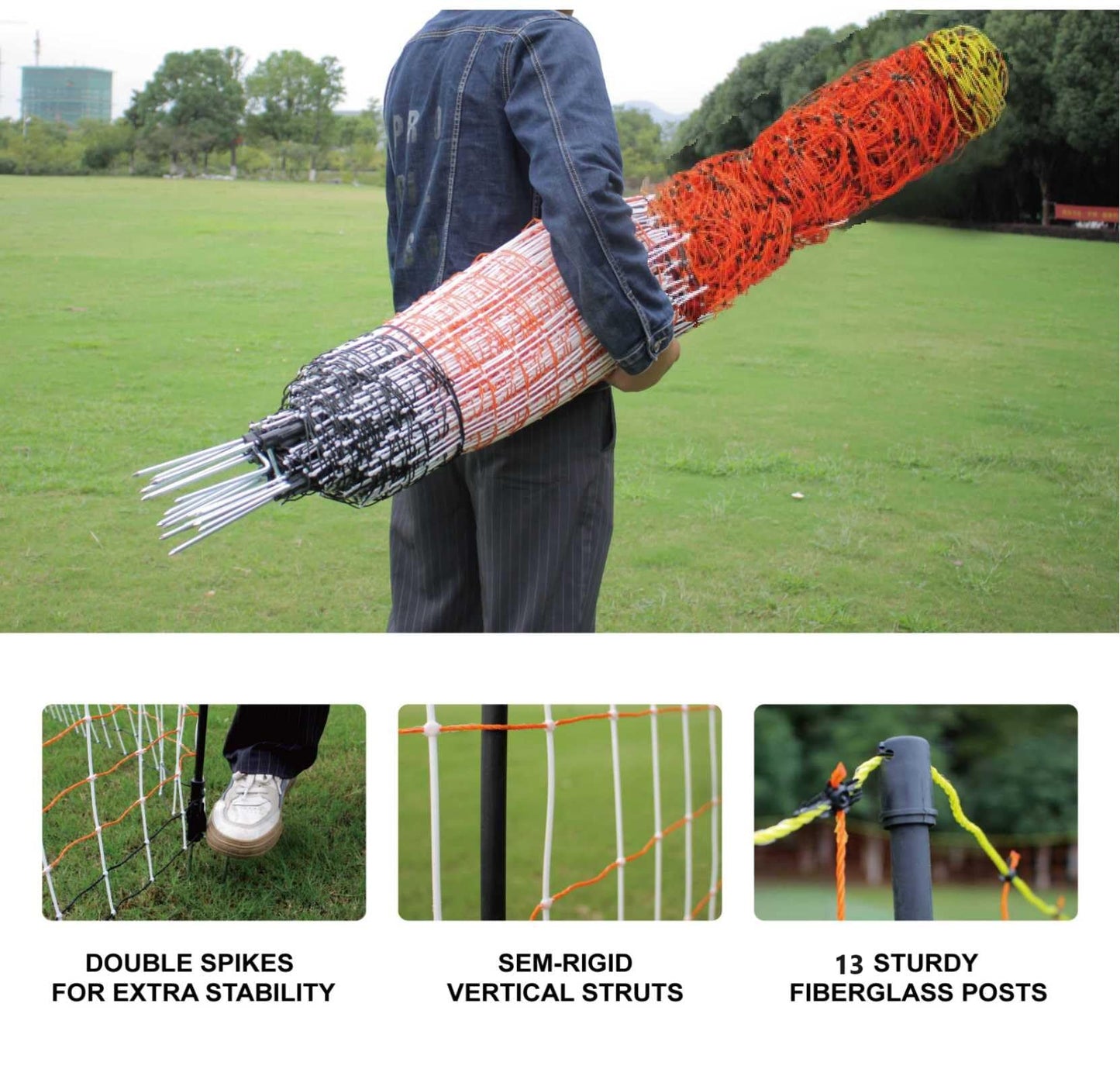 Electric Premium Poultry Netting Fence 59”H x 98.5’L - Versatile Portable Electric Fencing for Flying Chicken Sheep Goats Deer Hogs Dogs, Used in Backyards Homesteaders Farms and Ranches, PK1
