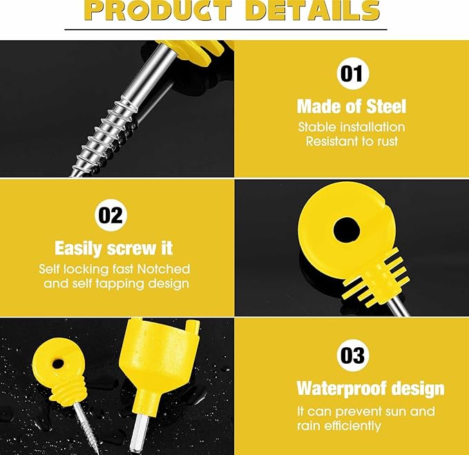 Sweetude 200 Pcs Electric Fence Insulator with 1 Pcs Insulator Socket Tool Screw in Ring Post Wood Post Electric Fence Ring with Socket Tool for Animal (Yellow)