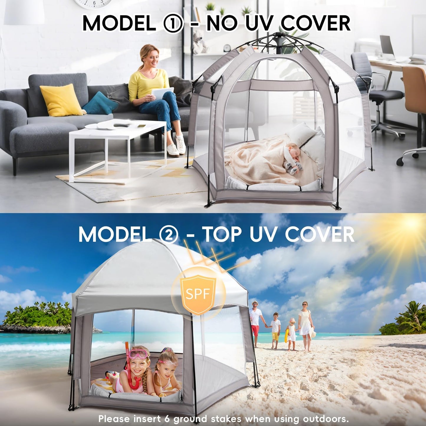 Palopalo Pop Up Baby Playpen with UPF50+ Canopy & Mosquito Net, Indoor & Outdoor Foldable Play Pen for Babies and Toddlers, Portable Baby Beach Tent with Travel Bag, Pop Up Pack and Play Yard, Grey