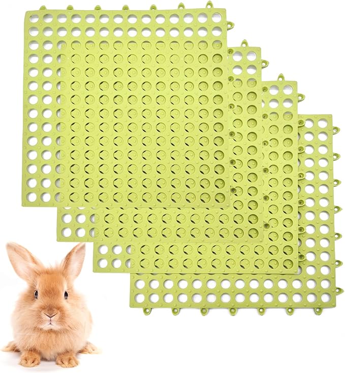 BNOSDM Rabbit Feet Pad 4 Pcs Rabbit Cage Mat Floor Plastic Bunny Resting Mat with Hole for Guinea Pig Chinchilla Ferret Small Animal (Green)