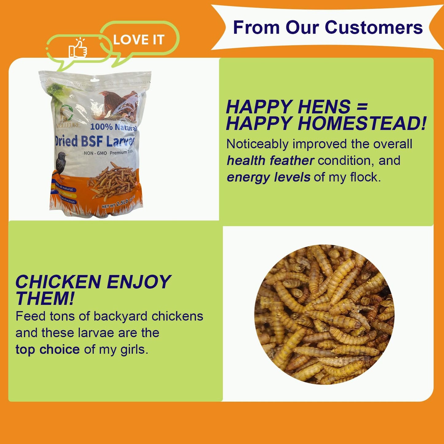 MEILLEURE 5lbs Dried Black Soldier Fly Larvae for Chickens - 100% Natural BSF Larvae More Calcium Than Dried Mealworms - High Protein BSFL Chicken Treats for Laying Hens Ducks Birds