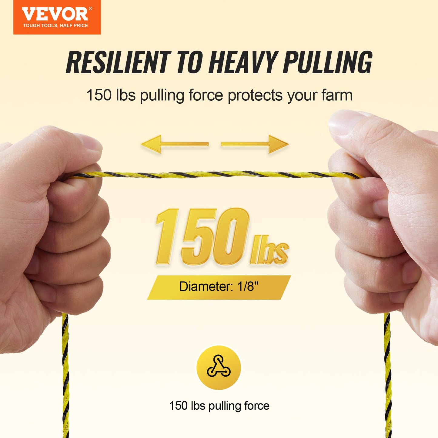 VEVOR Electric Fence Wire, 1640Ft 500M Portable Polywire, 1/8" Diameter 6 Stainless Steel Strands, Fencing Rope Line with 25 Fence Insulators and 25 T-Post Insulators, for Horse, Cattle, Livestock