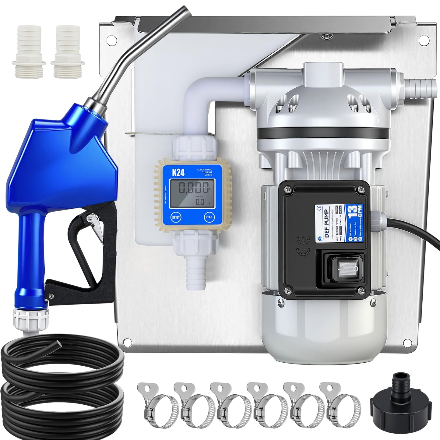 Mxmoonant DEF Transfer Pump Kit, 13.2GPM Diesel Exhaust Fluid Diaphragm Self Priming Electric Water Pump kit for DEF Nozzle, EDPM Hose, Flow Meter (110V US Plug)