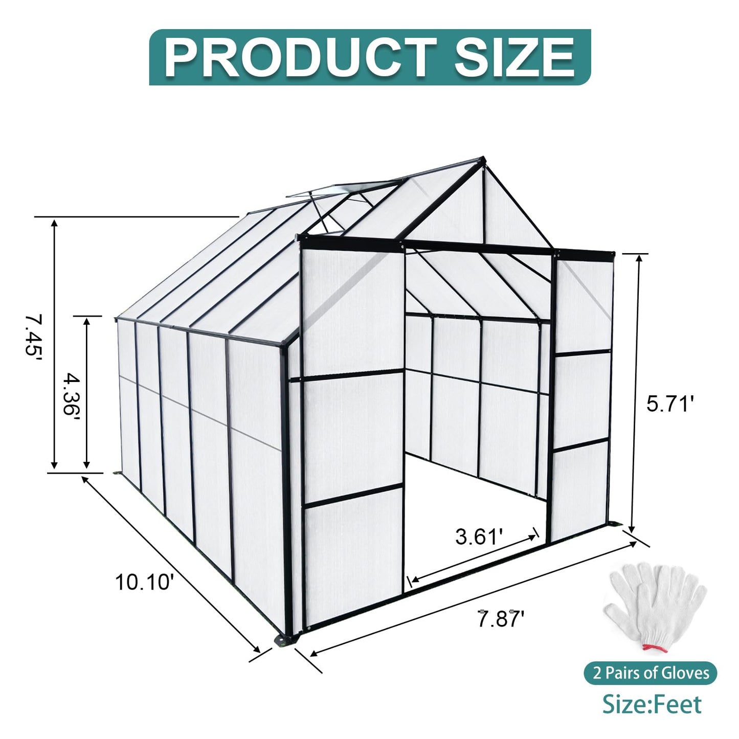 YOPTO 8×10 FT Greenhouse for Outdoors,Backyard Anchor Aluminum Heavy Duty Walk-in Green Houses with Drainage System & Galvanized Frame,Double Sliding Door Polycarbonate Raised Plant Base,Black