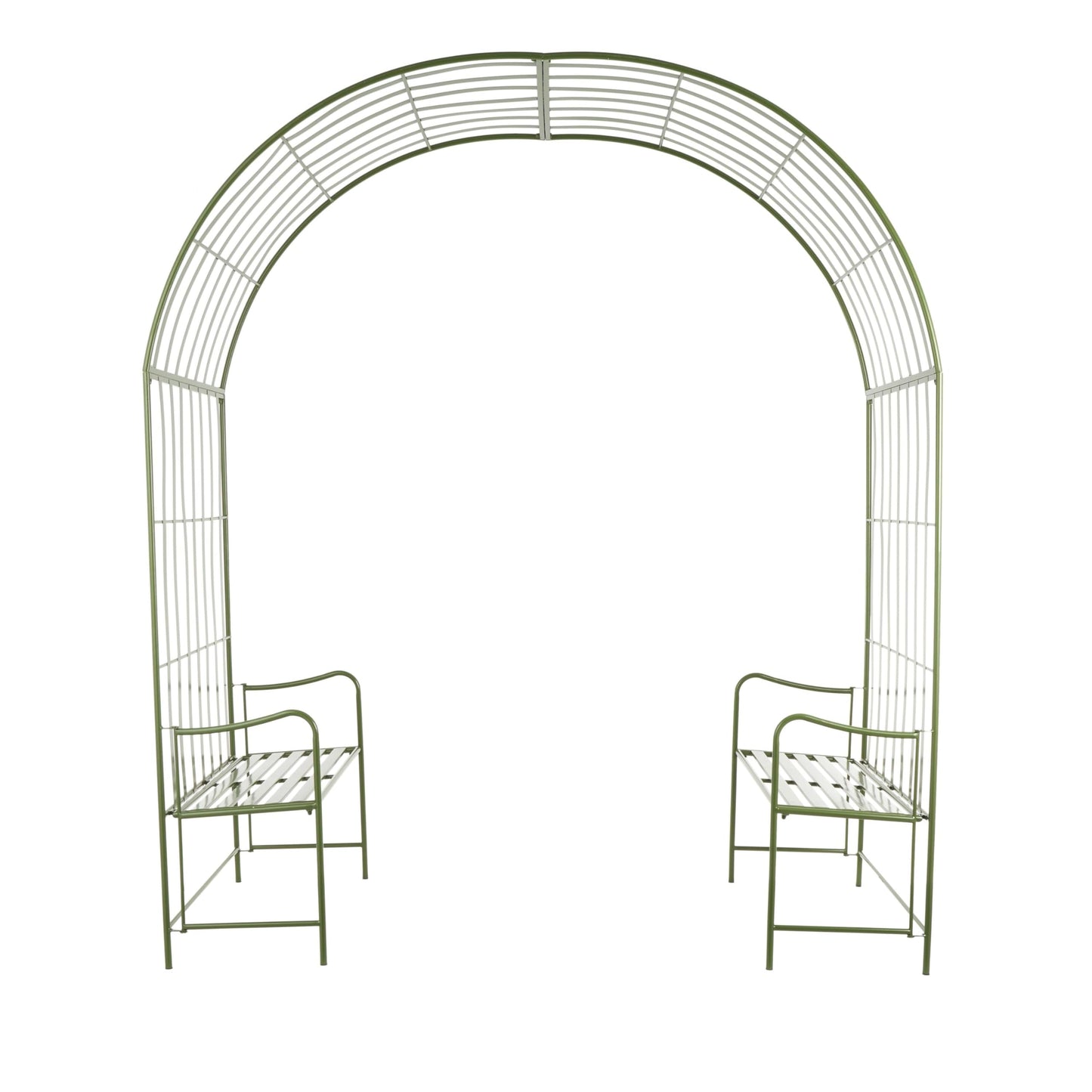 Deco 79 Metal Garden Arbor Large Arched with 2 Attached Benches, 83" x 44" x 108", Green