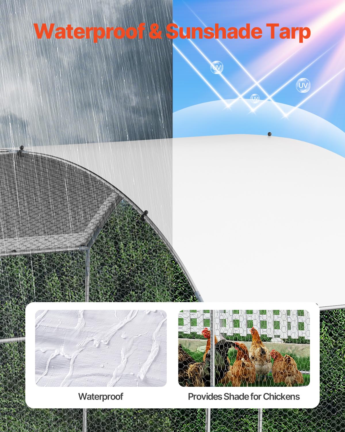VEVOR Large Metal Chicken Coop with Run, 13.1 x 9.8 x 6.5 ft Walkin Chicken Coop for Yard with Waterproof Cover, Dome Roof Large Poultry Cage for Hen House, Duck Coop and Rabbit Run