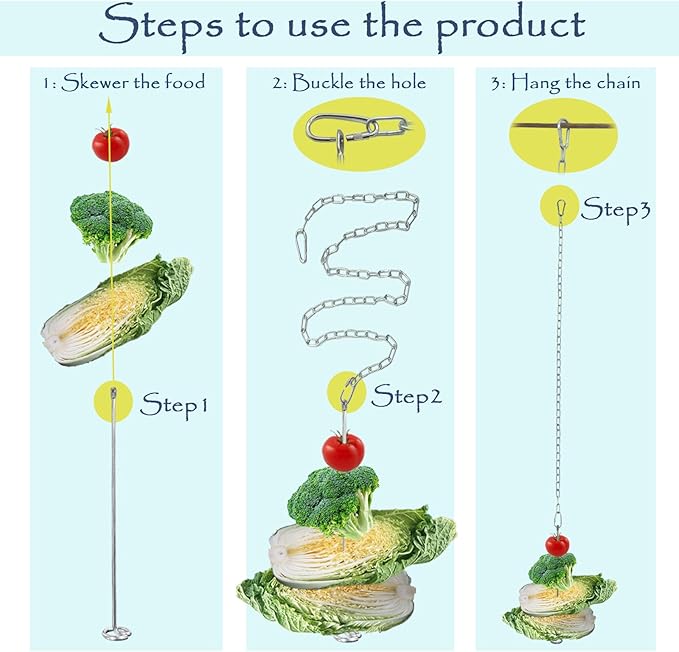3 Pack Hanging Chicken Feeder with Hooks, Fruit Fork for Chicken Coop Accessories, Chicken Toys & Vegetable Skewers