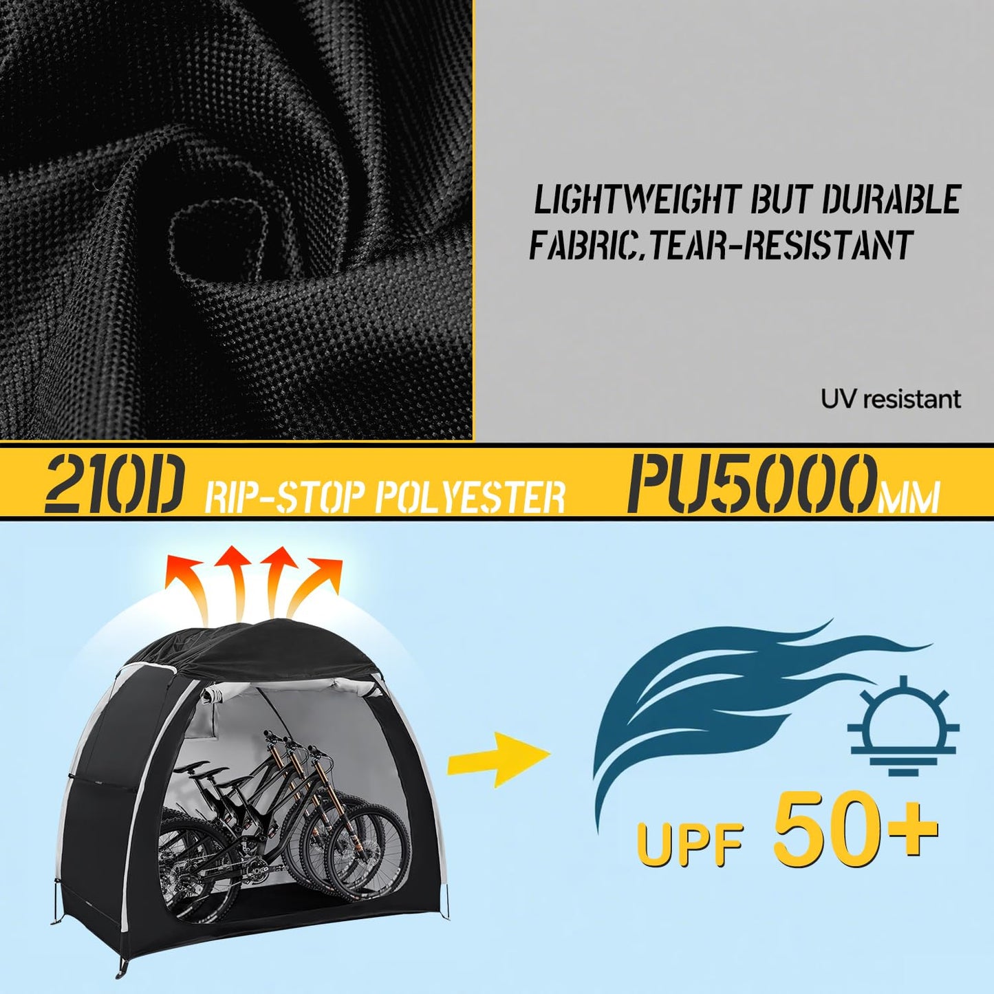 Bike Tent Outdoor Storage Shed,Waterproof 5000PU 210D Oxford Fabric,Top Reinforcement,Portable Outside Bicycle Storage Shelter Fits for 2-3 Bikes,Motorcycle,Mower,Garden Tools,79"x32"x67"