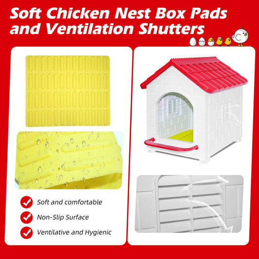 Single Compartment Chicken Nesting Box, Waterproof Plastic Chicken coop, Wall Floor DIY Nest Box for Hens, Ducks, Rabbits and Other Poultry,Red