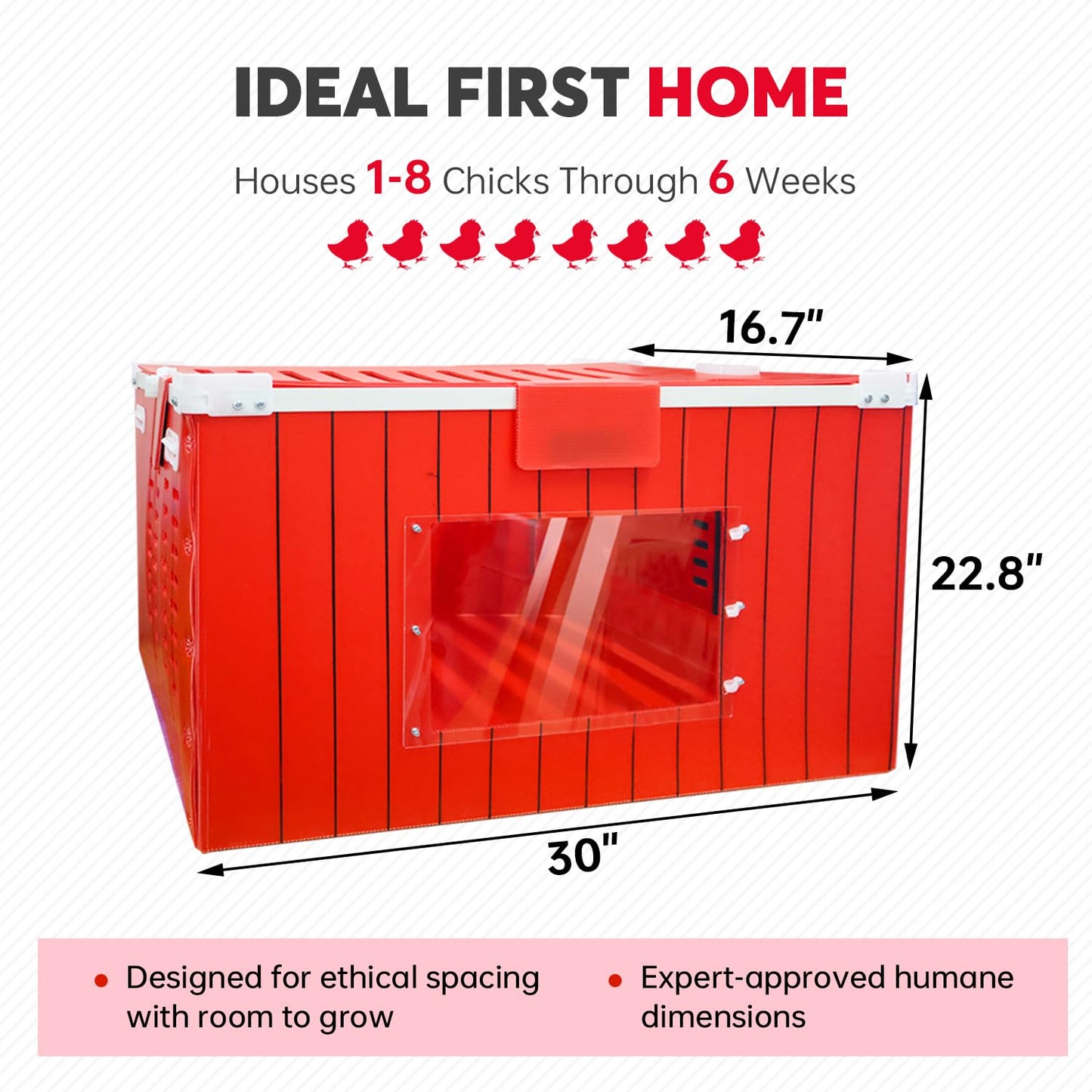 EPHIFY Red Barn Chicken Coop for 1-8 Chicks | 2025 Upgraded Chicken Brooder Box for Chicks, Ducklings, Quail | Portable & Lightweight Plastic Housing