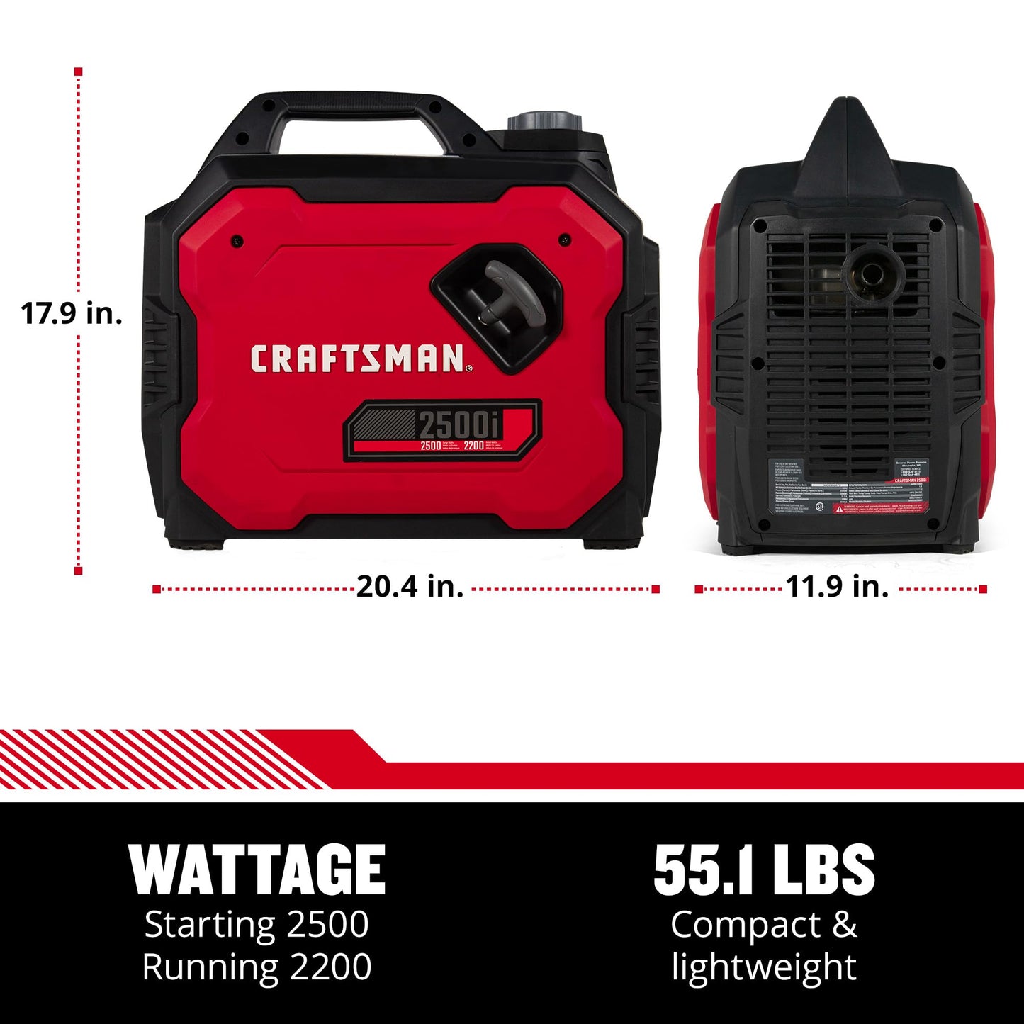 Craftsman C0010250 2,500-Watt Gas Portable Generator - Reliable Power for Outdoor Activities - Quiet Operation - Lightweight and Compact Design - Powered by Generac - 50 State/CARB Compliant