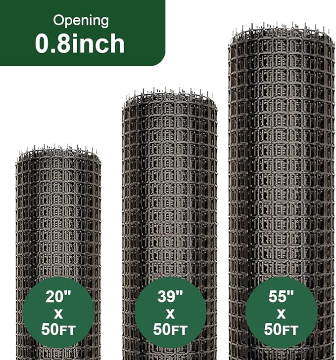 Heavy Duty Plastic Fence Roll 39" x 50' - 0.8x0.8 Inch Chicken Wire Mesh, Reusable Fencing for Garden, Rabbit/Poultry Protection, Balcony & Plant Defense (Black)
