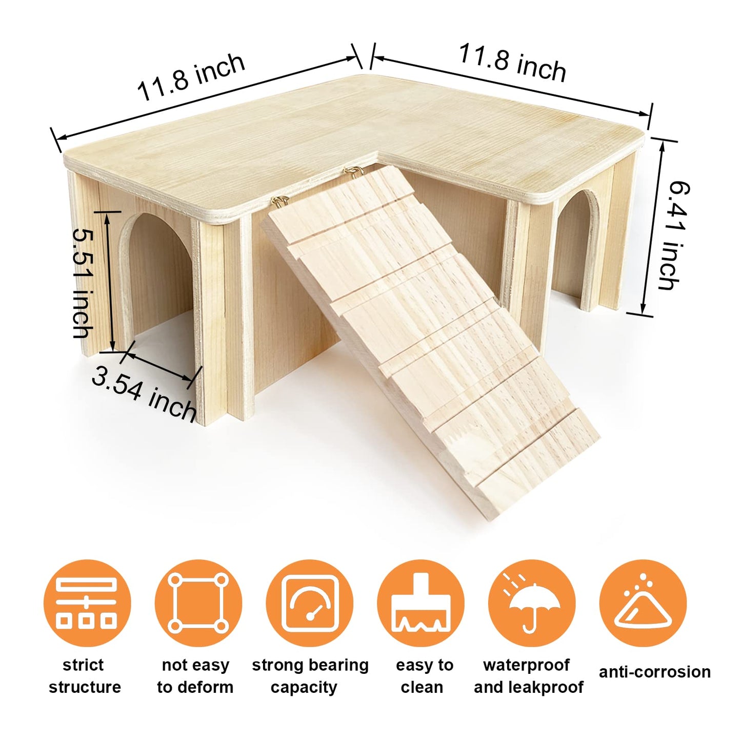 Chngeary Guinea Pig Hideout and House: Multi Chamber Wooden Guinea Pig Castle with Ladder, Cage Accessories for Chinchilla Dwarf Rabbits Hamster Bunny and Others
