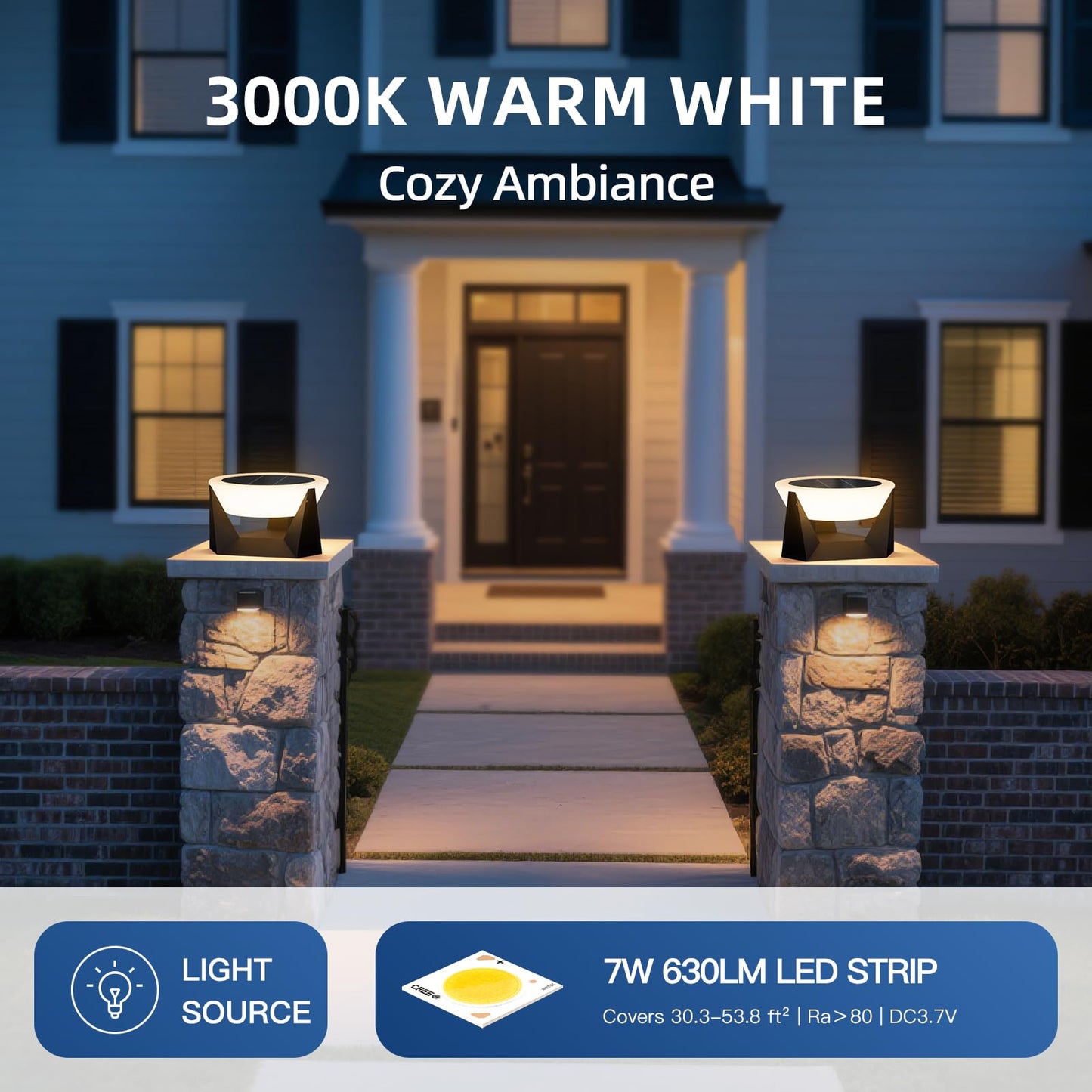 ZRJJMLAN Solar Post Lights Outdoor,14.96'' and 11.02'' Pillar Lights, Modern Column Cap Light Waterproof, 3000K LED Large Lamp Post Lantern Dusk to Dawn Column Lighting for Gate Patio Garden Pathway