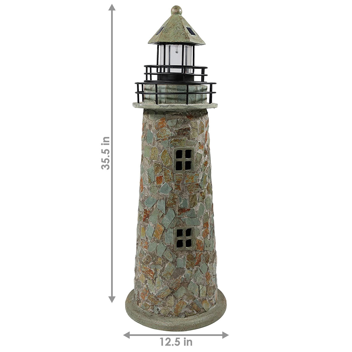 Sunnydaze 35-Inch Outdoor Lighthouse Lamp - Solar Lighthouse Decor with LED Light for Garden, Yard, Patio - Decorative Cobblestone