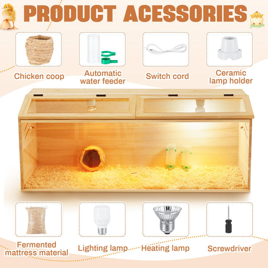 CroBlissful 40 x 16 x 16 in Brooder Kit Box for Chicken Quails Indoor Outdoor with Leg Stand Sliding Door, Bulb Set and Feeder, Baby Chicken Coops for Ducks, Rabbit, Hamsters, Lizards, Mice, Rat