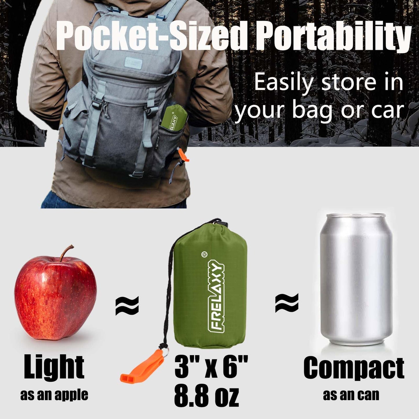 Frelaxy Extra-Thick Emergency Tent, Compact Survival Tent with Whistle, Upgraded Paracord, Storage Pouch, and EVA Case, 2 Person Emergency Shelter for Backpacking, Hiking (Army Green - 1 Pack)