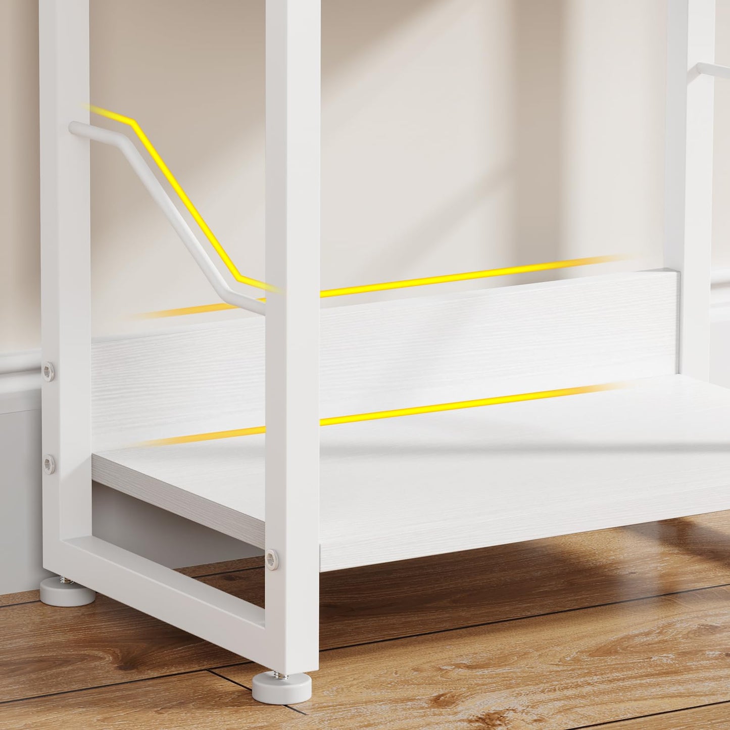 Hosfais Book Shelf Small Bookshelf: 5 Tier Wood Bookcase Industrial Bookshelf with Edge Protection Metal Narrow Bookcase Storage Organizer Display Rack for Bedroom Home Office, White