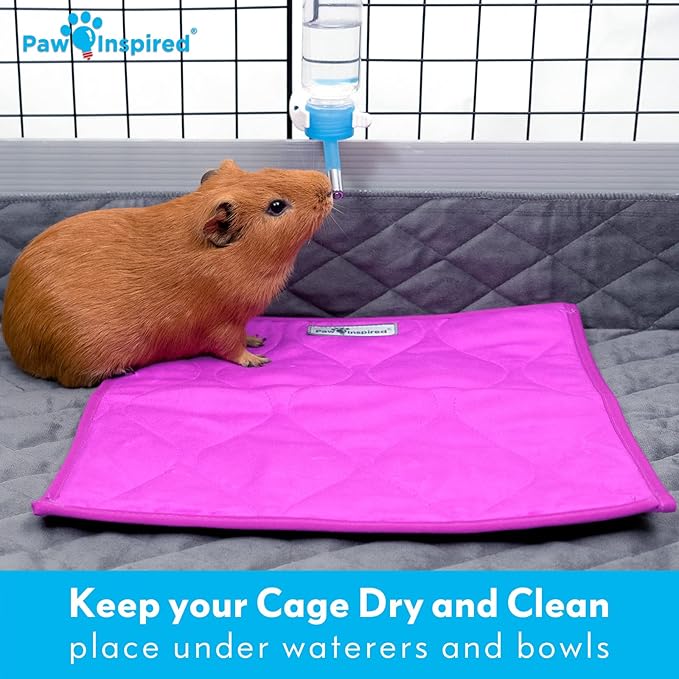 Paw Inspired Guinea Pig Cage Liner Pads | Washable Fleece Bedding, Waterproof Bottom | Super Absorbent Pee Pad or Pet Bed Mat for Guinea Pigs, Ferrets, Rabbits, Hamsters, Small Animals (12x12, Green)