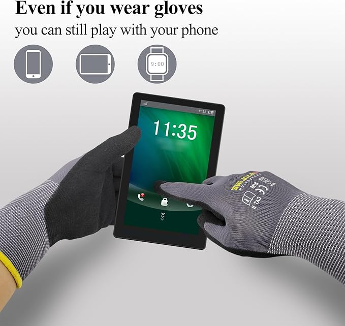 Work Gloves MicroFoam Nitrile Coated-12 Pairs,Seamless Knit Nylon&Spandex Gloves,Grey Work gloves