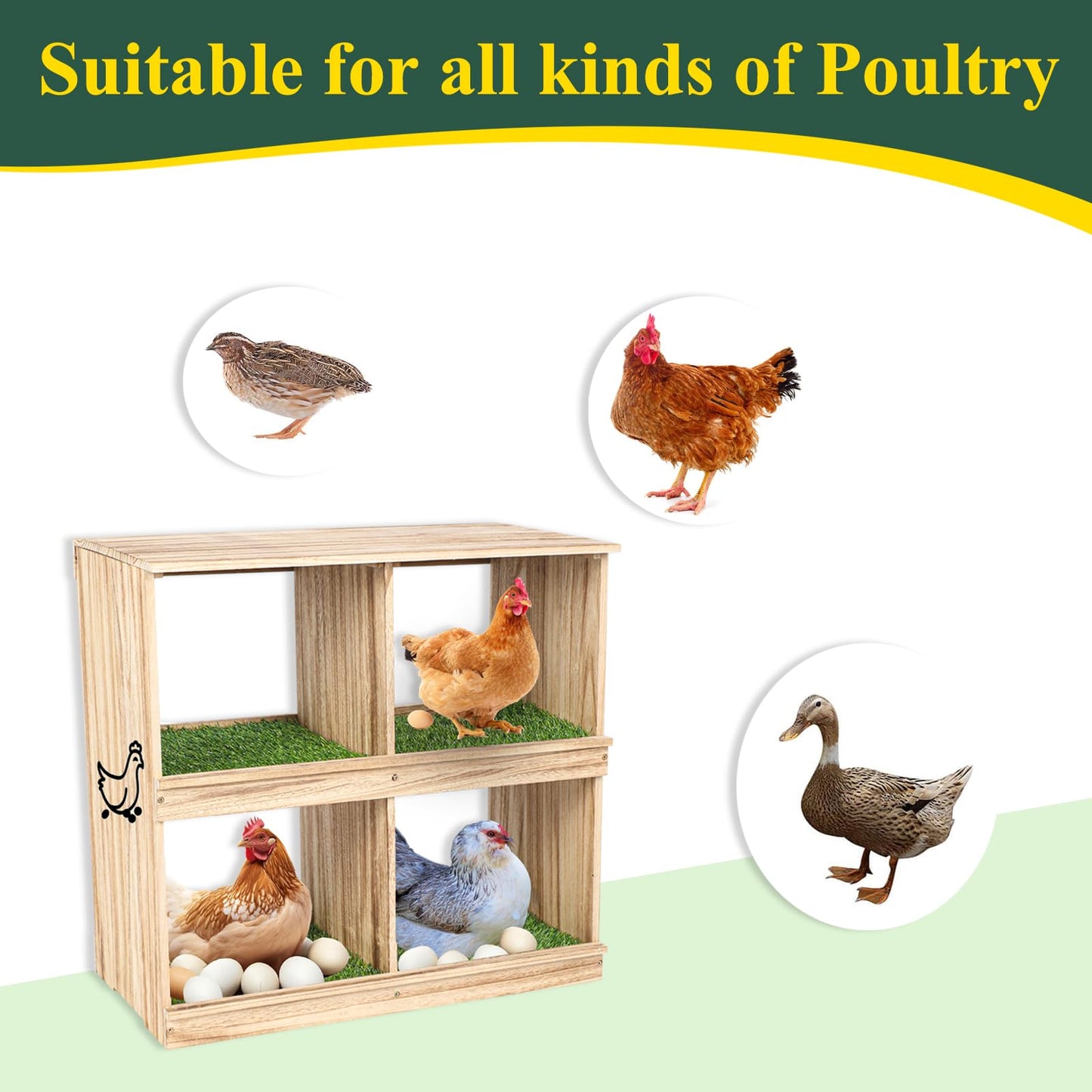 Nesting Boxes for Chickens,Chicken Nesting Box with 4 Pack Nesting Box Pads,Wooden Chicken Laying Boxes,Chicken Nesting Boxes for Laying Eggs with Washable Nesting Pads for Chicken Coop