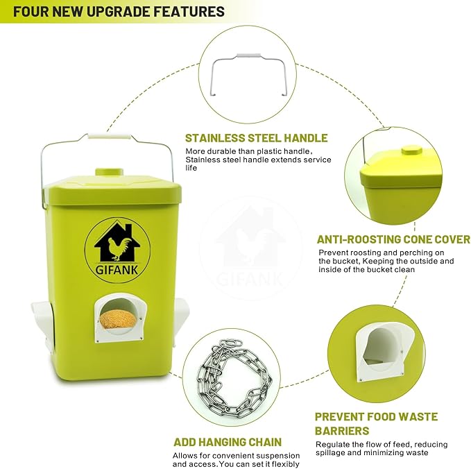 Chicken Feeder and Waterer Set,3 Gallon Automatic Chicken Feeder No Waste,Hanging Poultry Waterer Feeder Kit with Chicken Waterer Nipples and Feeding Ports,Chicken Coop Accessories