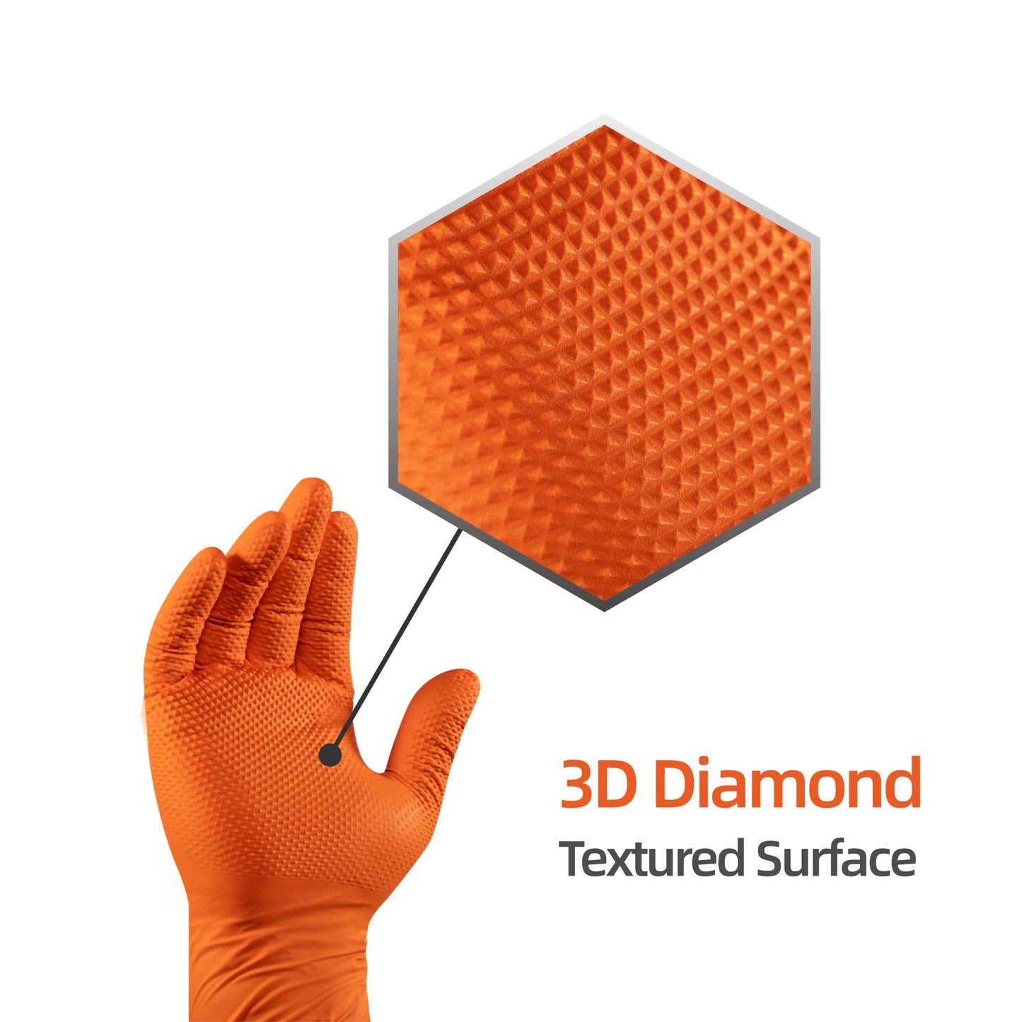 ANBOSON 10 Mil Nitrile Disposable Gloves Heavy Duty Mechanic Gloves Raised Diamond Texture Thick (Orange of 1000, Large)