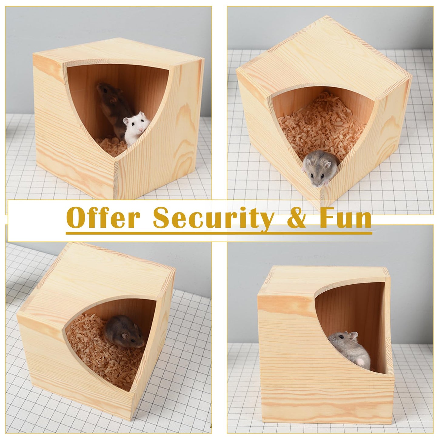 Nexboraque Wood Chinchilla House, 6.5 x 6.5 x 6.5 Inch Square Small Animal Hideout Hut for Indoor Bunnies Guinea Pig Hamster Gerbil Cage Accessories