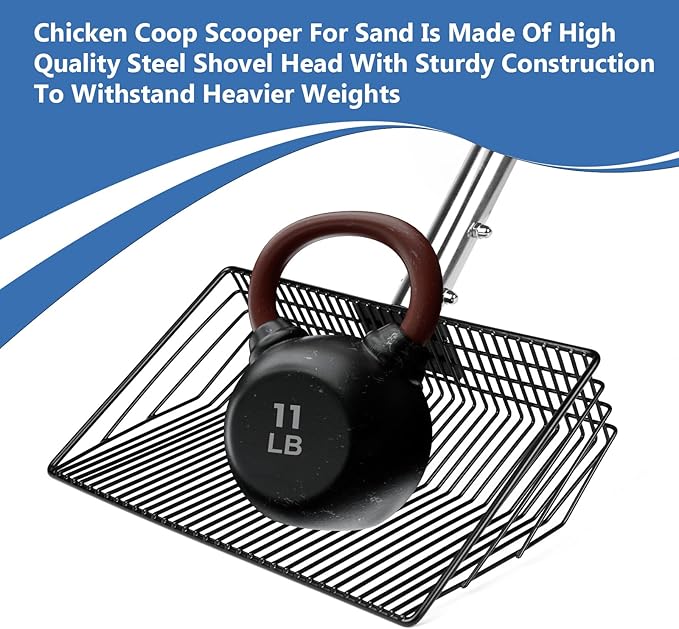 10inch Large Metal Chicken Poop Scooper, Chicken Poop Scooper for Sand with Adjustable Stainless Steel Handle, Chicken Coop Scooper for Sand Suitable for Chicken Coops, Rabbit Coops, Stables, Gardens