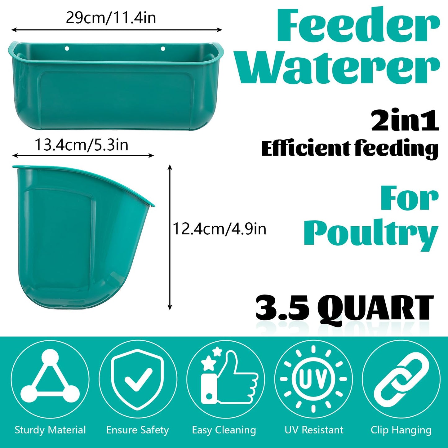 Goat Feeders Fence Hanging, 3.5 Quart Chicken Feeder Trough for Livestock Poultry 4 Pack