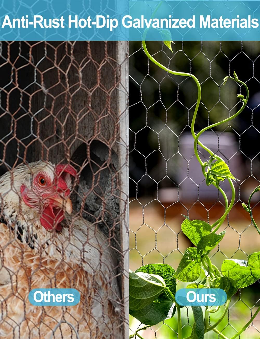 TOYPOPOR Chicken Wire 16'' x 396''(40cm x 10m), Outdoor Anti-Rust Hexagonal Galvanized Chicken Wire Mesh Fencing to Protect Gardening Plants Vegetables Flowers Fruits From Dogs Rabbits Squirrels, 32ft