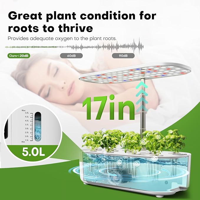 Ahopegarden Hydroponics Growing System Kit Indoor Herb Garden with Grow Light 12 Pods, with LCD Touch Panel Hydroponic Planter, Planting Height Up to 17", Grower Harvest Fresh Veggie Lettuce, White
