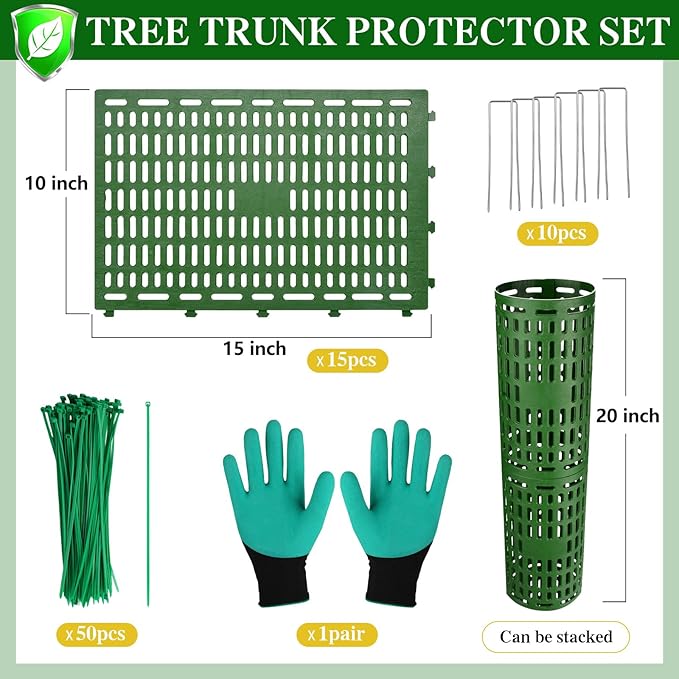 YGAOHF Tree Trunk Protector - 15 Pack Plant and Tree Guard Protector, Expandable Tree Bark Protector, Great Protection from Trimmers, Mowers, Animals (Green)