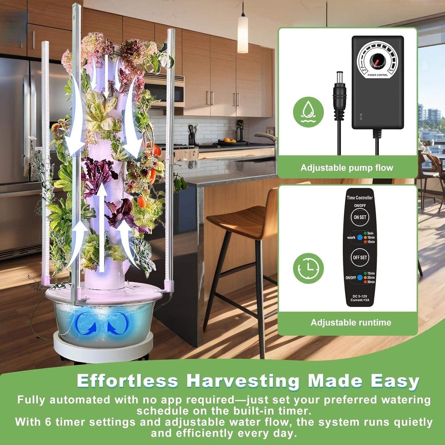 TIRUSS Hydroponic Growing Kit System with 4 LED Grow Lights,Hydroponics Tower Set, 7 Layer 28 Pots Planter, Vertical Hydro Tower Indoor Herb Garden Kit for Lettuce, Veggies, and Fresh Greens