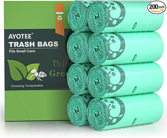 AYOTEE 200 Count 1.2 Gallon Small Biodegradable Trash Bags, Compost Bags for Countertop Bin, 4.5 Liter Mini Trashbags Compostable Trash Bag Small Waste Basket Liners for Bathroom Kitchen Pet
