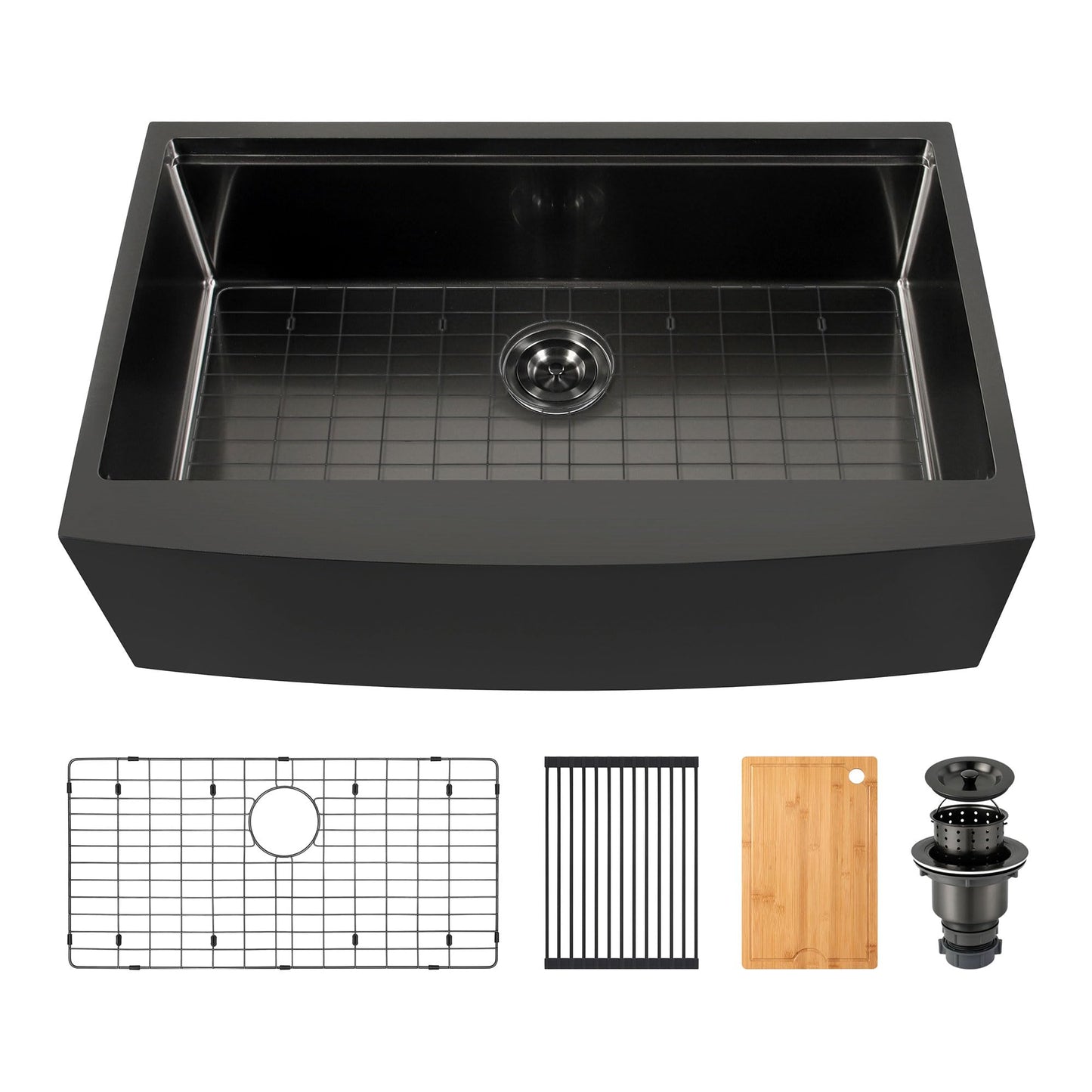 Farmhouse Sink 33 inch, Black 16 Gauge Ledge Stainless Steel Rustic Farmhouse Sinks Apron Front Undermount Farm Single Bowl Kitchen Sinks with Accessories,33"x20"x10"