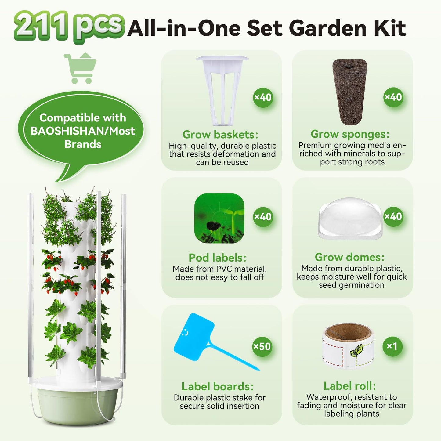 BAOSHISHAN Buy a Hydroponic Tower and Get a Hydroponic Pods Kit for Free