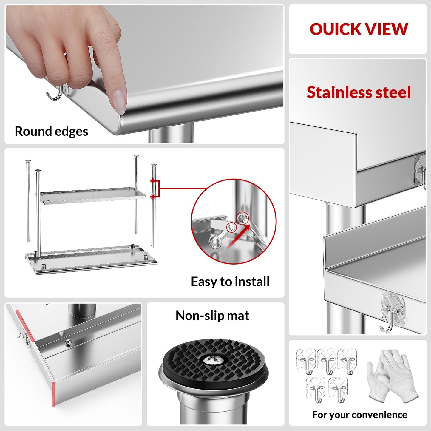 Atelicf All-Stainless Steel Prep Table, 30 X 48 Inches, with Rounded-Corner Backsplash and Adjustable Undershelf, Heavy-Duty for Outdoor Use,Restaurants,Hotels,Workshops,Kitchens,Gardens, and Garages