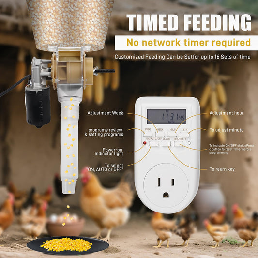 Automatic Poultry Feeder，16 Groups Automatic Chicken Feeder，Timed Feeder for Chickens, Ducks, Geese, Pigeons, Dogs, Fish, Cat